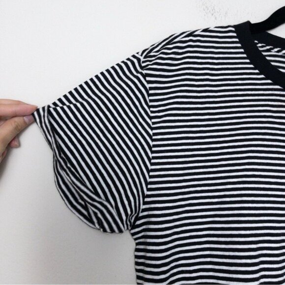 NWT Frame Slouchy Crew Tee M Noir Multi Striped Tshirt Cotton Pinstripe - Picture 7 of 10